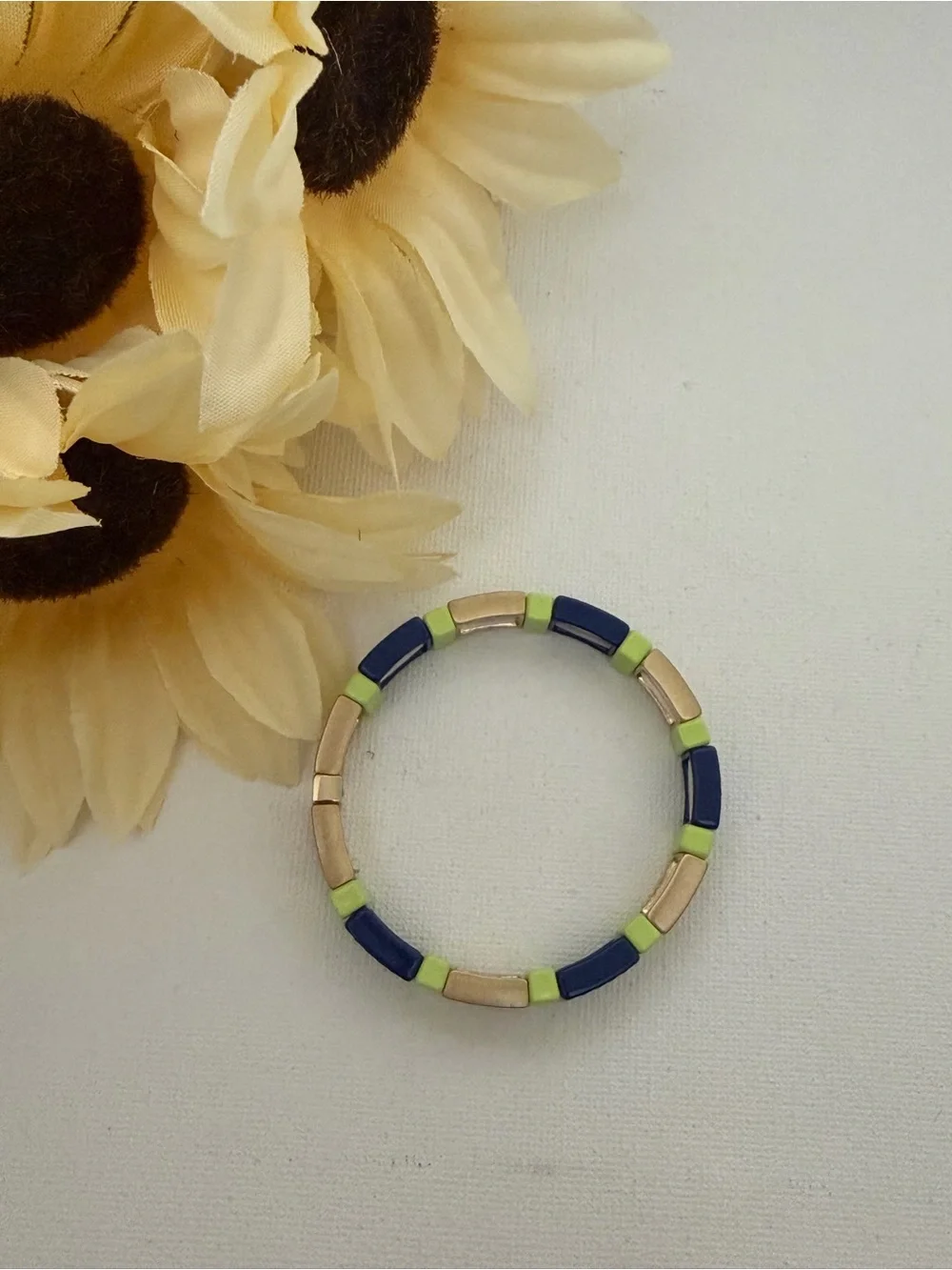 Roxanne Assoulin Authentic Blue, Lime & Gold  Stretch Bracelet NEW